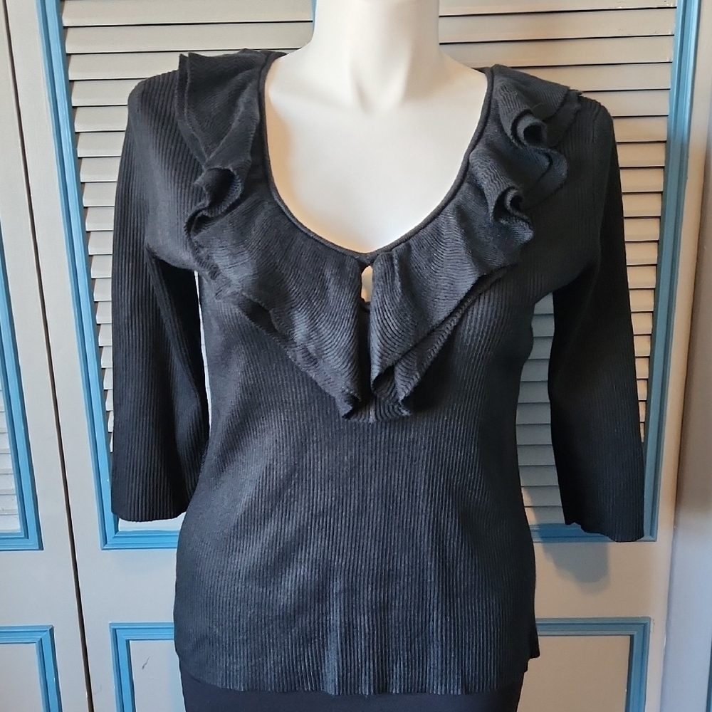 New York & Company Black Ruffled Sweater Top